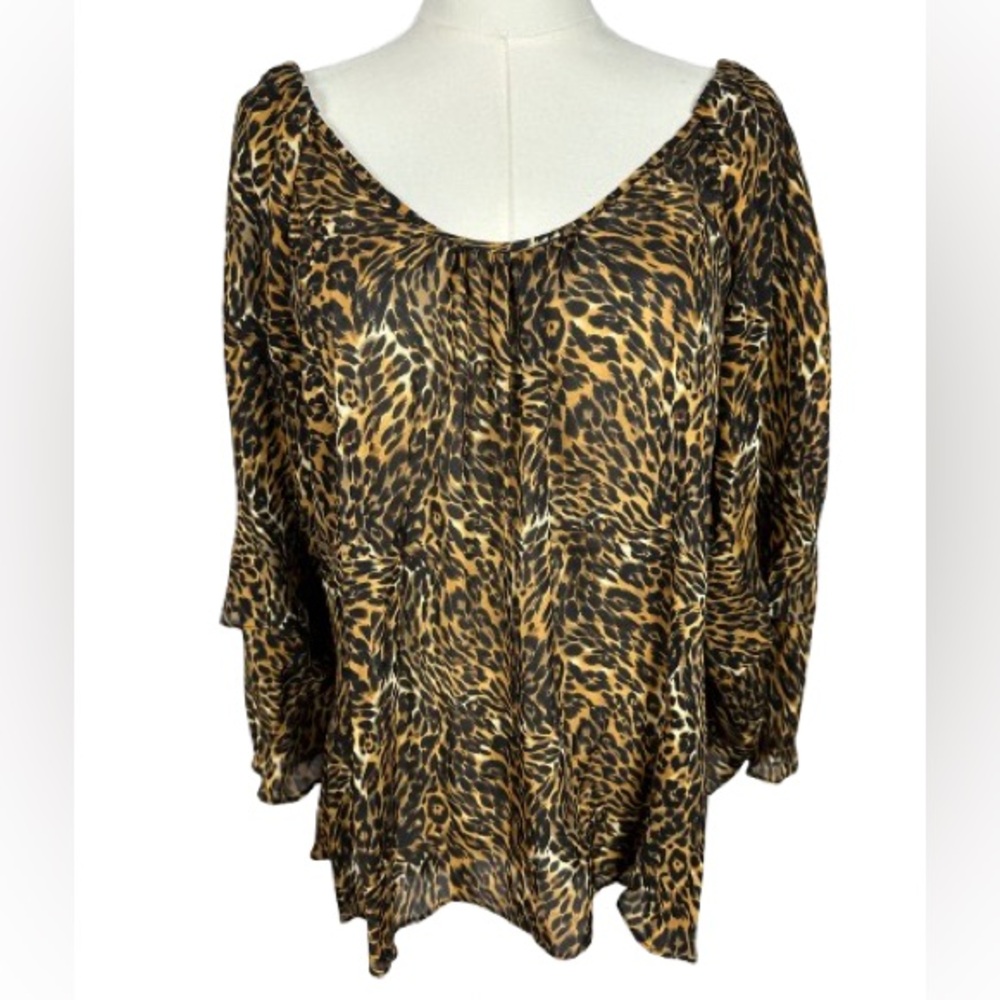 ❤️ SALE! 💙 Parker 100% Silk Brown Leopard Print Blouse Size M